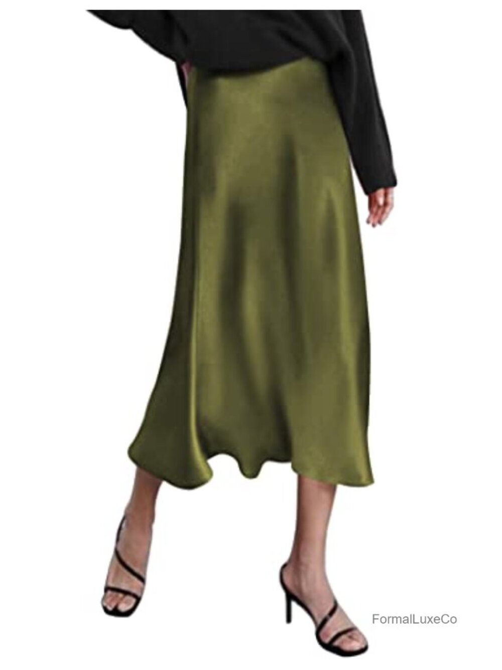 High Waisted Satin Midi Skirt Zipper Elegant Work Wear